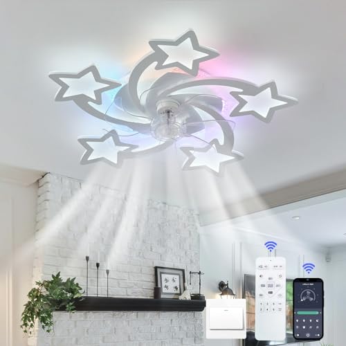 YFHKWJ Kinder Stern Deckenventilator Mit Beleuchtung Und Fernbedienung APP LED Dimmbare RGB Licht Mit Ventilator 6 Geschwindigkeit DC Motor Für Schlafzimmer Wohnzimmer Blume Modernes Design-White YFHKWJ Kinder Stern Deckenventilator Mit Beleuchtung Und Fernbedienung APP LED Dimmbare RGB Licht Mit Ventilator 6 Geschwindigkeit DC Motor Für Schlafzimmer Wohnzimmer Blume Modernes Design-White von YFHKWJ