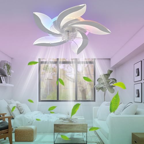 YFHKWJ RGB-Deckenventilator Mit Licht Und Fernbedienung Leise Motor DC Reversibel 6 Windgeschwindigkeiten Licht Mit Ventilator LED Dimmbar Für Schlafzimmer Wohnzimmer Ventilator Lampe Decke von YFHKWJ