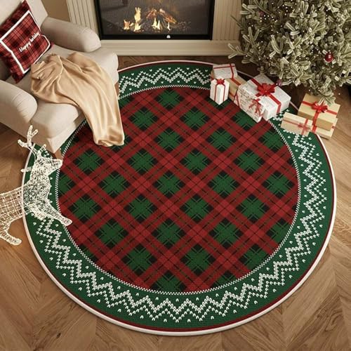 YFHT Runder Weihnachtsteppich, Waschbarer Modern Wohnzimmer Teppich, Rutschfester Bettvorleger Schlafzimmer, Innenbereich Teppich Kinderzimmer MäDchen,Grün c,60×60cm von YFHT