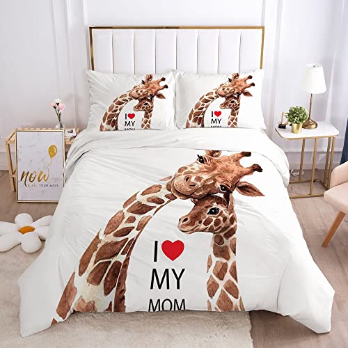 YFJSZB Giraffe Bettwäsche 135x200 Winter - Bettbezug 135 x 200 2er Set mit 1 Kissenbezug 80x80 cm, Warme Weich Mikrofaser Bettwäsche-Sets mit Reißverschluss von YFJSZB