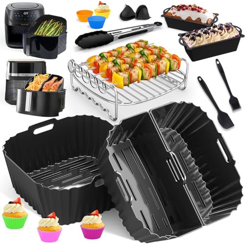 Heißluftfritteuse Zubehör Set für Russell Hobbs XXL 8L 8,3L - 3 Stück Maßgeschneiderte Silikonform Heißluftfritteuse, Grillrost, Kuchen Brotform Wiederverwendbar Airfryer Zubehör für Russell Hobbs von YFKJEU