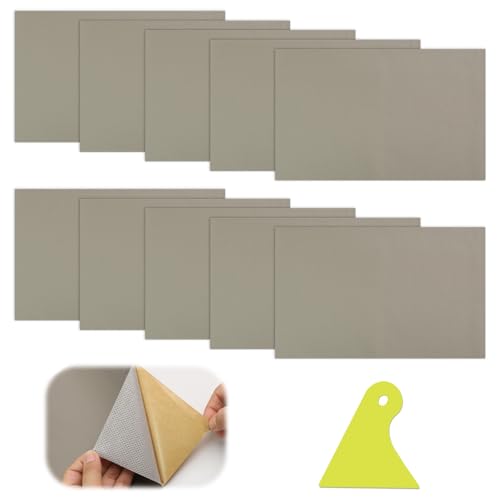YFLeomry 10 Stück Kunstleder Selbstklebend 10x20cm Lederflicken Selbstklebend, Verschleißfest und KratzfestKaffee, Leder Reparatur Set für Leder Reparatur und Renovierung(Grau) von YFLeomry