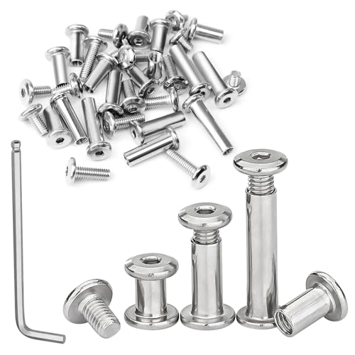 YFLeomry 30 Stück Verbindungsschrauben M4x10mm inkl. 30 Möbelschrauben, 30 Hülsenschrauben, Edelstahl A2 V2A, Schrankverbinder mit Sechskantschlüssel für Schränken, Schränken, Holzbret von YFLeomry