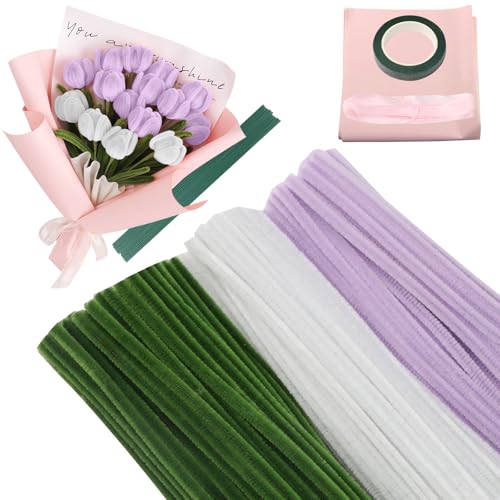 YFLeomry 300 Stück Pfeifenreiniger Blumen Set ,30 cm Pfeifenputzer zum Basteln ,Pfeifenputzer zum Basteln Blumen mit Blumendraht, Floristenklebeband ,Straußpapier DIY Dekorieren ( Grün, Weiß, Lila) YFLeomry 300 Stück Pfeifenreiniger Blumen Set ,30 cm Pfeifenputzer zum Basteln ,Pfeifenputzer zum Basteln Blumen mit Blumendraht, Floristenklebeband ,Straußpapier DIY Dekorieren ( Grün, Weiß, Lila) von YFLeomry