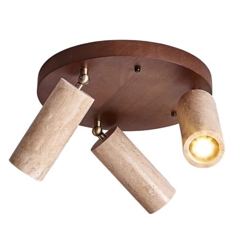 YFMYY 3-Licht-Stein-Deckenstrahlerleuchte, 180 ° verstellbare runde Strahler, Wabi Sabi Style Gelbe Travertin-Deckenleuchte, E27 Unterputz-Deckenleuchte für Flur-Bilderwand von YFMYY