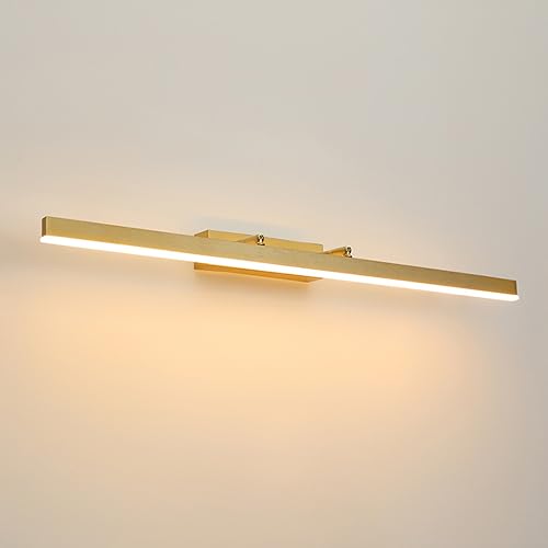 YFMYY Dimmbare Spiegel-Frontlampe mit Fernbedienung, lineare LED-Badezimmerleuchte, goldene Kosmetikspiegel-Beleuchtung, drehbare Bad-Waschtisch-Wandleuchten über dem Spiegelschrank von YFMYY