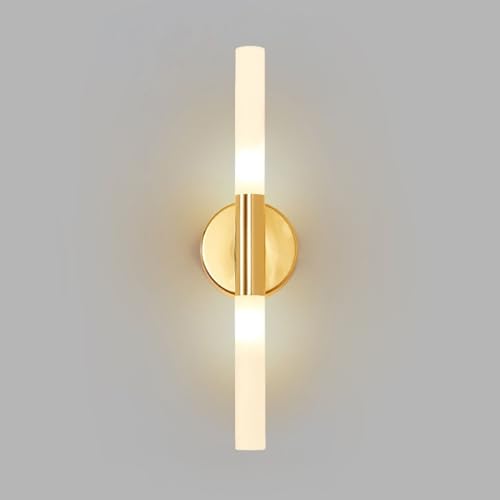 YFMYY Goldene Wandleuchten, 2-Licht-Badezimmerleuchten über dem Spiegel, 15,7-Zoll-Wandlampe mit 360° weißem Röhrenacryl, Wandleuchte für den Innenbereich für Wohnzimmer, Flur, Treppe, Schlafzimmer von YFMYY