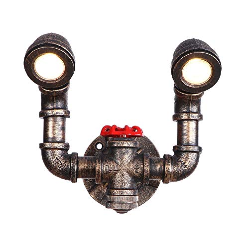 YFMYY LED Kreativität Wasserrohr-Wand-Licht-Scheinwerfer, Rustikaler Metall Red Einhebelmischer Decora Mit Push Button Switch, Retro Vintage Double Head Loft Steampunk-Lampe (Rust Color) von YFMYY