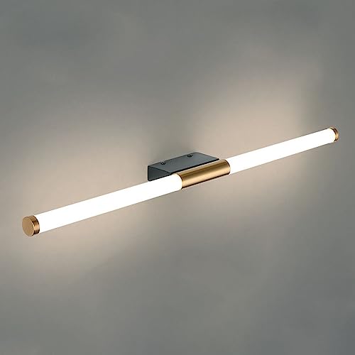 YFMYY Lange Röhren-Wandleuchte mit Spiegel vorne, Wandleuchte aus goldenem Metall mit weißem Acrylschirm, ultradünne Lange Nachttisch-Wandleuchte, Moderne LED-Wandleuchter für Flur-Schlafzimmer von YFMYY