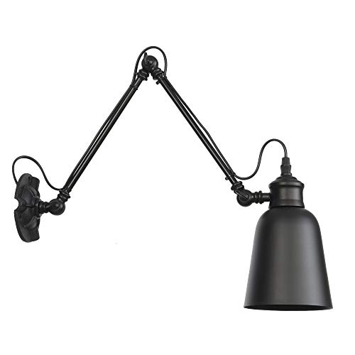 YFMYY Loft Industrie Einstellbare Lange Schwinge Wandleuchte Leuchte Schwarz Falten Wandleuchte Vintage E27 Lichter Beleuchtung für Wohnzimmer Schlafzimmer Nachttisch Lesen Studio von YFMYY