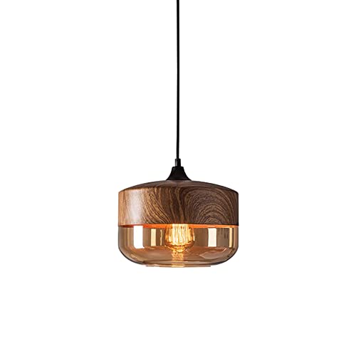 YFMYY Retro-Industrieglas-Pendelleuchte, Pendelleuchte aus Metall mit Holzmaserung für Kücheninsel, Deckenleuchte für Esszimmer, verstellbare Hängeleuchten, Küchenpendelleuchte über der Insel von YFMYY