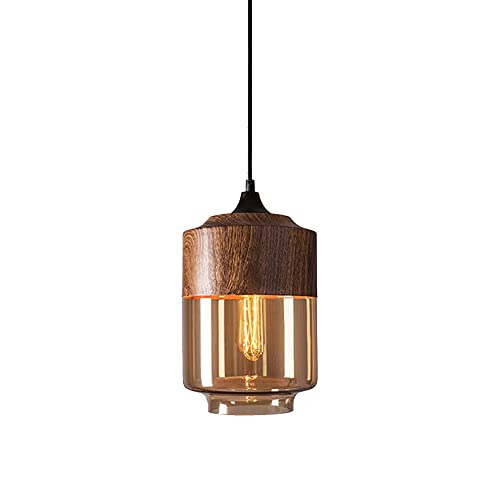 YFMYY Retro-Industrieglas-Pendelleuchte, Pendelleuchte aus Metall mit Holzmaserung für Kücheninsel, Deckenleuchte für Esszimmer, verstellbare Hängeleuchten, Küchenpendelleuchte über der Insel von YFMYY