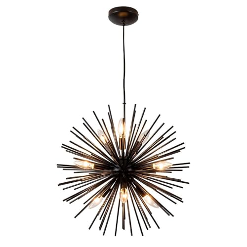 YFMYY Schwarzer Sputnik-Kronleuchter, 12-flammige industrielle Vintage-Pendelleuchte, Mid-Century-Feuerwerk-Pendelleuchte, Moderne Innendekorations-Hängelampen für Bauernhaus-Kücheninsel-Schlafzimmer von YFMYY