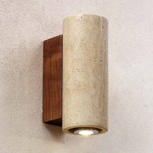 YFMYY Wandleuchte aus Stein im nordischen Stil, Moderne Vintage-Wandleuchte aus Travertin, Wandbeleuchtung mit E27-Fassung, festverdrahtete Wandleuchte für den Innenbereich, für Schlafzimmer von YFMYY