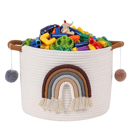 Aufbewahrungskörbe für Kinder, Baumwollkorb mit 3D Regenbogen Dekor, Korb für Wohnzimmer, Spielzeug-Organizer, Gewebter Baby-Aufbewahrungskorb, Wäschekorb, Spielzeugkorb, Kaffeefarbe Aufbewahrungskörbe für Kinder, Baumwollkorb mit 3D Regenbogen Dekor, Korb für Wohnzimmer, Spielzeug-Organizer, Gewebter Baby-Aufbewahrungskorb, Wäschekorb, Spielzeugkorb, Kaffeefarbe von YFNHOME
