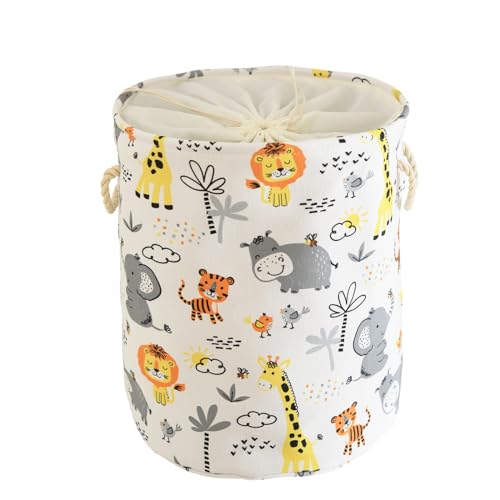 Baby-Wäschekorb, Wäschekorb für Jungen, Spielzeug-Aufbewahrungsbox mit Kordelzugverschluss, Zusammenklappbarer Baby-Wäschekorb für das Kinderzimmer, Kinder-Wäschekorb (Tiere) von YFNHOME