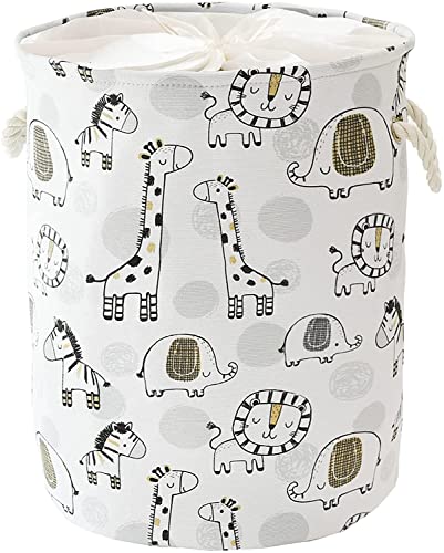 YFNHOME Faltbar Wäschekörbe, 58L Extra Groß Spielzeug Aufbewahrung Wäschekorb Aufbewahrungskorb Kinder mit Kordelzugverschluss Kinderzimmer deko Junge Wäschesack für Kuscheldecke (Giraffe Round) von YFNHOME