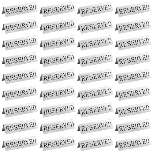 36 Stück Metallschilder Reserved Table Tent Sign Double Sided Table Top Seat Signs for Restaurants Wedding Ceremony Party, 15 x 4 cm, Silver 36 Stück Metallschilder Reserved Table Tent Sign Double Sided Table Top Seat Signs for Restaurants Wedding Ceremony Party, 15 x 4 cm, Silver von YFNVH
