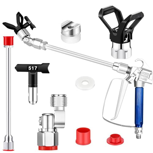 4-Teiliges Airless Farbspritzpistolen Set, Hochdruck 3600 PSI mit 25 cm Verlängerungsstange, Düsenschutz, 517er Düse, Drehgelenk – Sprühpistolen-Kit für Airless-Spritzpistolen 4-Teiliges Airless Farbspritzpistolen Set, Hochdruck 3600 PSI mit 25 cm Verlängerungsstange, Düsenschutz, 517er Düse, Drehgelenk – Sprühpistolen-Kit für Airless-Spritzpistolen von YFNVH