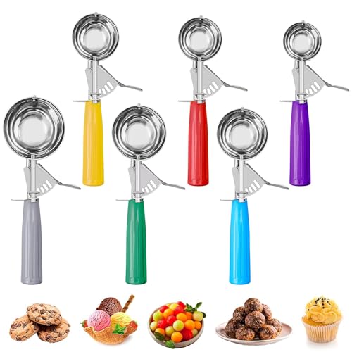 6 Stück Eisportionierer Set, 6 Größen Edelstahl Eislöffel mit Auslöser Eislöffel Portionierer Ice Cream Scoop für Eis Keks-Teig, Kartoffelpüree, Melonenkugel, Cupcakes von YFNVH