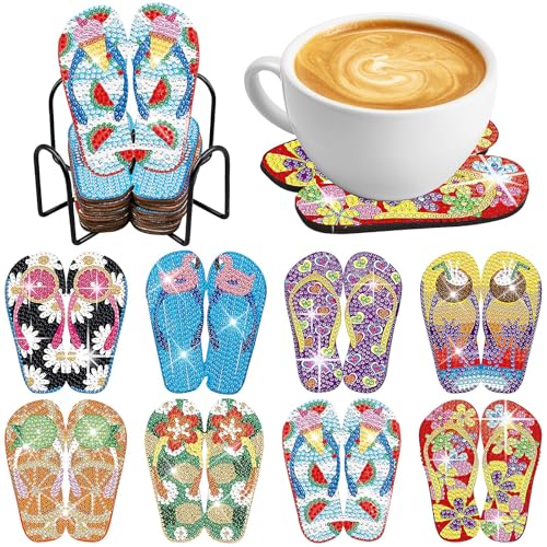 8 Stück DIY Diamond Art Untersetzer – Hawaiianische Flip-Flop Designs mit Tiki & Flamingo Motiv, Tropische Basteluntersetzer für Erwachsene & Anfänger, Party Coaster 8 Stück DIY Diamond Art Untersetzer – Hawaiianische Flip-Flop Designs mit Tiki & Flamingo Motiv, Tropische Basteluntersetzer für Erwachsene & Anfänger, Party Coaster von YFNVH