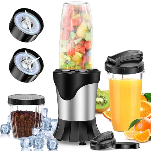Persönlicher Smoothie-Mixer, 800 W, kleiner Mixer für Shakes, mit 2 x 600 ml tragbaren Bechern, 1 x 200 ml Mahlbecher, 2 x Mischklinge und 2 x Getränkedeckel für gefrorene Früchte, Gemüse, Säfte Persönlicher Smoothie-Mixer, 800 W, kleiner Mixer für Shakes, mit 2 x 600 ml tragbaren Bechern, 1 x 200 ml Mahlbecher, 2 x Mischklinge und 2 x Getränkedeckel für gefrorene Früchte, Gemüse, Säfte von YFNVH