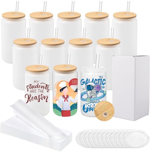 YFNVH 12 Stück Sublimation Glas mit Deckel und Strohhalm, 500 ml Mattierte Trinkgläser mit deckel Sublimationsglas-Rohlinge DIY Einmachglas Becher für Matcha, Eiskaffee, Smoothie, Bier YFNVH 12 Stück Sublimation Glas mit Deckel und Strohhalm, 500 ml Mattierte Trinkgläser mit deckel Sublimationsglas-Rohlinge DIY Einmachglas Becher für Matcha, Eiskaffee, Smoothie, Bier von YFNVH