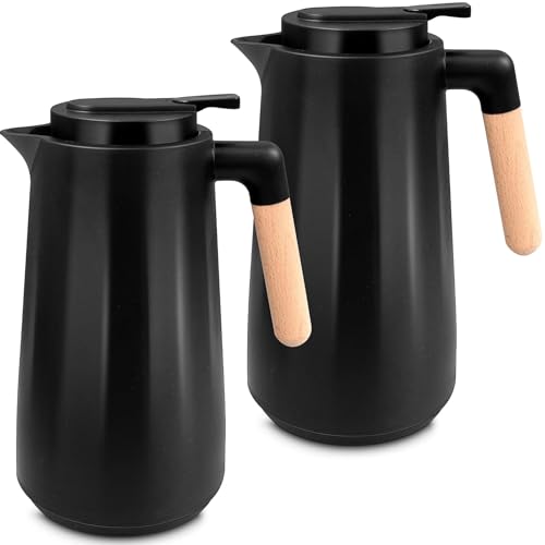 YFNVH 2 Stück Thermoskanne Set 1 L, Isolierkanne mit Holzgriff Kaffeekanne Thermo doppelwandig mit tropffreiem Ausguss Teekanne Thermo für Küche, Büro, Hotel, Schwarz YFNVH 2 Stück Thermoskanne Set 1 L, Isolierkanne mit Holzgriff Kaffeekanne Thermo doppelwandig mit tropffreiem Ausguss Teekanne Thermo für Küche, Büro, Hotel, Schwarz von YFNVH