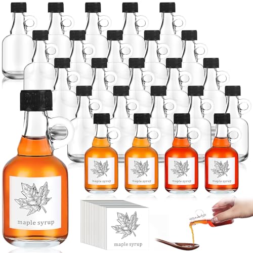 YFNVH 24 Stück Mini Glas Sirupflaschen, 50 ml leer Ahornsirup Spender mit Henkel, inklusive Ahorn-Aufklebern und Deckeln, wiederverwendbare Gläser für Cafés, Restaurants, Partys und Gastgeschenke YFNVH 24 Stück Mini Glas Sirupflaschen, 50 ml leer Ahornsirup Spender mit Henkel, inklusive Ahorn-Aufklebern und Deckeln, wiederverwendbare Gläser für Cafés, Restaurants, Partys und Gastgeschenke von YFNVH