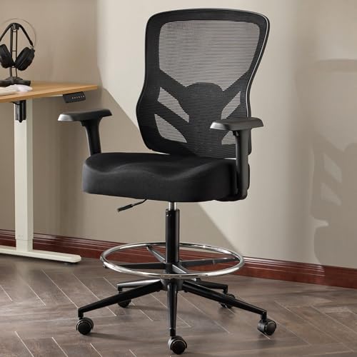 YFO Zeichenstuhl Hoher Bürostuhl mit 3D-Armlehne für Stehpult, Mesh Ergonomischer Bürostuhl Höhenverstellbar mit Verstellbarer Lendenwirbelstütze und Fußstützenring, Schwarz YFO Zeichenstuhl Hoher Bürostuhl mit 3D-Armlehne für Stehpult, Mesh Ergonomischer Bürostuhl Höhenverstellbar mit Verstellbarer Lendenwirbelstütze und Fußstützenring, Schwarz von YFO
