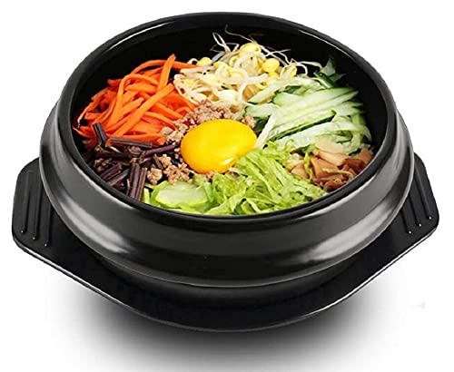 YFOZCOM Korea Bibimbap Steintopf Schüssel Große Steingut Steintopf Bibimbap Kochen + Tablett + Reisschale Hochtemperaturbeständiger Auflauf,Schwarz,800ML von YFOZCOM