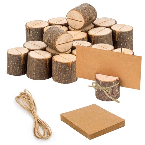 25 Stück Tischkartenhalter mit Karte aus Kraftpapier, Menükartenhalter mit 5M Schnur - Fotohalter aus Holz für Hochzeit, Party 25 Stück Tischkartenhalter mit Karte aus Kraftpapier, Menükartenhalter mit 5M Schnur - Fotohalter aus Holz für Hochzeit, Party von YFPOPONE