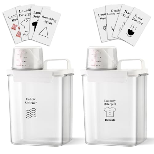 YFPOPONE Waschmittel Aufbewahrungsbox, 2 Stück 1800ml Waschpulver Aufbewahrungsbox Mit Messbecher, Multifunktionale Waschmittelbox, Waschpulver Dosierer, Luftdichter Waschmittelspender von YFPOPONE