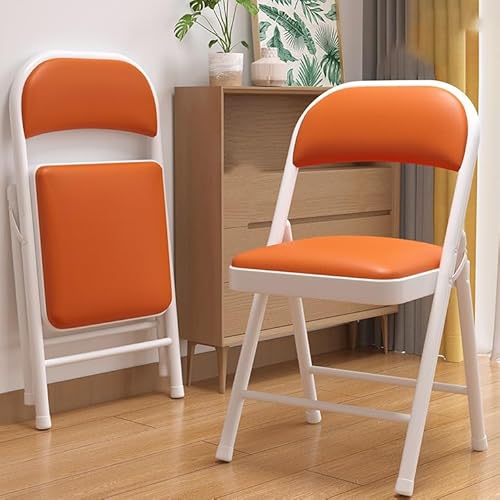 YFQYRB Kunstleder Klappstuhl Leicht Essstuhl Klappbar Tragbarer Faltbar Schreibtischstuhl Küchenstühle Kein Zusammenbau Erforderlich(Orange) von YFQYRB