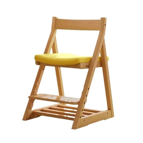 YFRR-789 Studie Stuhl Kinder-Studienstuhl aus Holz, Verstellbarer Haushalts-Esszimmerstuhl, kann den Computerstuhl anheben, Kleiner Studenten-Schreibtischstuhl (Color : Yellow) von YFRR-789