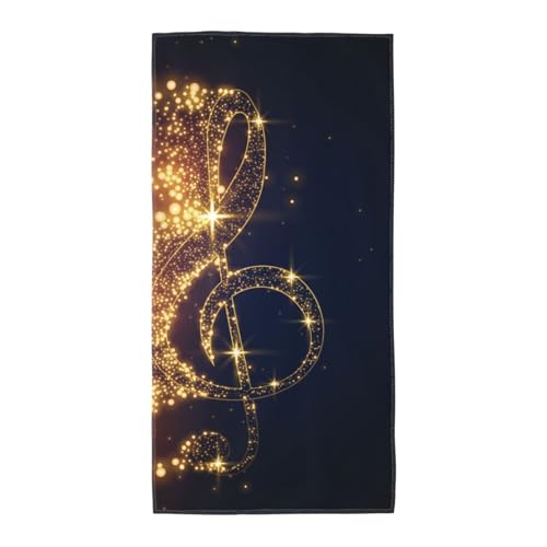 YFSGDLBN Handtuch mit goldfarbener Musiknote mit glänzendem Stern bedruckt, Flanell-Handtuch von YFSGDLBN
