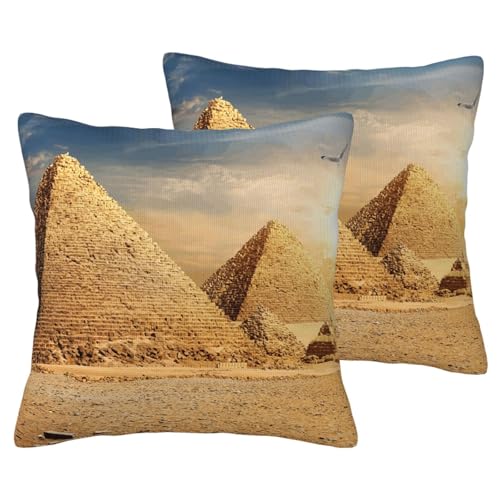 YFSGDLBN Kissenbezug aus Leinenimitat, ägyptische Pyramide in Wüste, 2 Sets dekorativer Kissenbezug von YFSGDLBN