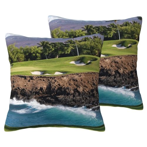 YFSGDLBN Kissenbezug aus Leinenimitat mit Hawaii-Strand-Motiv, bedruckt, 2 Sets von YFSGDLBN