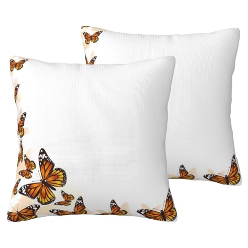 YFSGDLBN Kissenbezug aus Leinenimitat mit orangefarbenem Schmetterling, 2 Sets, dekorative Kissenbezüge von YFSGDLBN
