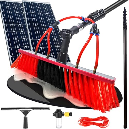 YFSMBD 18M Teleskop Waschbürste, Reinigungsbürste mit Teleskopstange aus Kohlefaser, Teleskopbesen, Fenster & PV-Anlagen-Reinigung, Inkl. Seifenspender & Fensterabzieher, 55cm Bürste von YFSMBD