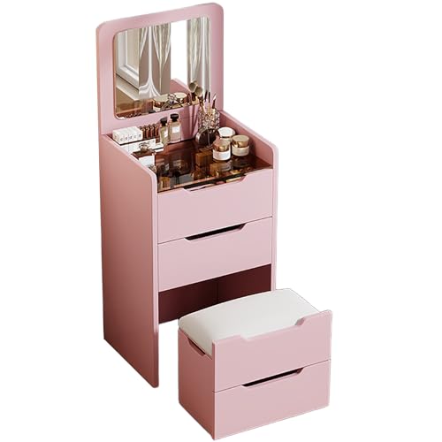 YFSMBD 3 in 1 Schminktisch mit Hocker, Frisiertisch mit aufklappbarem Spiegel, sichtbarer Glasplatte, 3 Schubladen, LED-Beleuchtung Kleines Schminktisch-Set Kosmetiktisch fürs Schlafzimmer (Rosa,60cm) YFSMBD 3 in 1 Schminktisch mit Hocker, Frisiertisch mit aufklappbarem Spiegel, sichtbarer Glasplatte, 3 Schubladen, LED-Beleuchtung Kleines Schminktisch-Set Kosmetiktisch fürs Schlafzimmer (Rosa,60cm) von YFSMBD