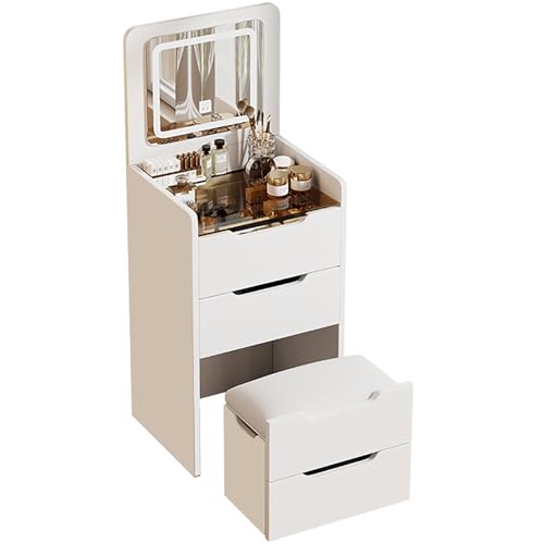 YFSMBD 3 in 1 Schminktisch mit Hocker, Frisiertisch mit aufklappbarem Spiegel, sichtbarer Glasplatte, 3 Schubladen, LED-Beleuchtung Kleines Schminktisch-Set Kosmetiktisch fürs Schlafzimmer (Weiß,60cm) YFSMBD 3 in 1 Schminktisch mit Hocker, Frisiertisch mit aufklappbarem Spiegel, sichtbarer Glasplatte, 3 Schubladen, LED-Beleuchtung Kleines Schminktisch-Set Kosmetiktisch fürs Schlafzimmer (Weiß,60cm) von YFSMBD