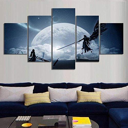 YFTNIPL Leinwand Wandbild 5 Teilig Leinwand Bilder Final Fantasy Gaming Wandkunst Wohnkultur Hd Druck 5 Stück Poster Modern Wand Aufhängen Mit Rahmen Wohnzimmer Dekoration Geschenk von YFTNIPL