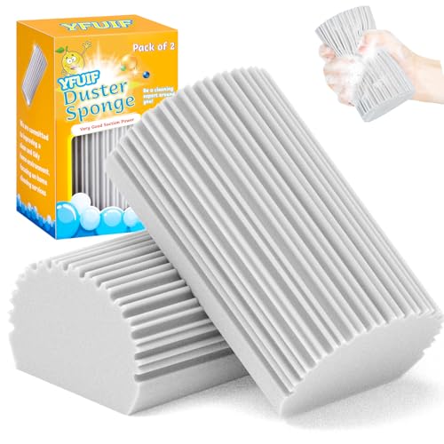 YFUIF 2-Pack Damp Clean Duster Sponge, Staubwedel waschbar, Reinigungsgeräte Haushalt, Staubschwamm für Holzjalousien, Heizkörper, Fußleisten, Spiegel & Spinnweben von YFUIF
