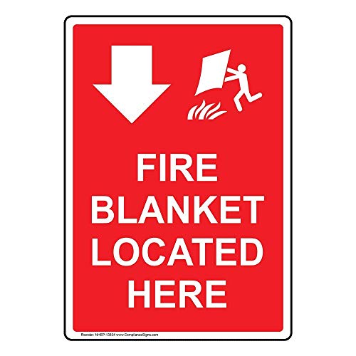 YFULL Blechschild "Fire Blanket Located Here" 20 x 30 cm mit englischem Text und Symbol, vertikal, leuchtet im Dunkeln, rot von YFULL