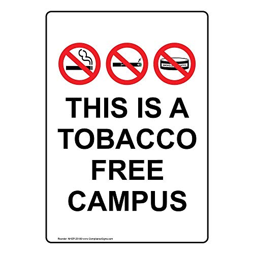 YFULL Blechschild "This is a Tobacco Free Campus", vertikal, Metall, 20,3 x 30,5 cm, mit englischem Text und Symbol, Weiß YFULL Blechschild "This is a Tobacco Free Campus", vertikal, Metall, 20,3 x 30,5 cm, mit englischem Text und Symbol, Weiß von YFULL