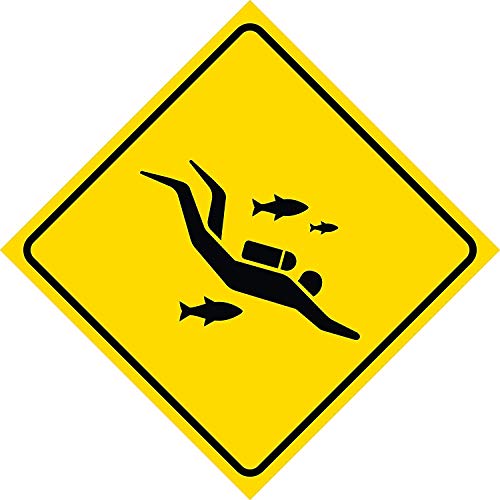 YFULL Blechschild aus Blech, mit gelbem Diamanten, Aufschrift "Caution Scuba Diver Swimmer Fish Crossing", kommerzielles Metall, quadratisch, 30,5 x 30,5 cm von YFULL