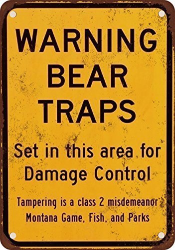 YFULL Metall-Blechschild mit Aufschrift "Warning Bear Traps Montana" im Vintage-Look, 20,3 x 30,5 cm von YFULL