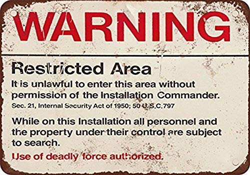YFULL Metall-Blechschild mit Aufschrift "Warning Restricted Military Area 51, Vintage-Look, Reproduktion, 20,3 x 30,5 cm YFULL Metall-Blechschild mit Aufschrift "Warning Restricted Military Area 51, Vintage-Look, Reproduktion, 20,3 x 30,5 cm von YFULL