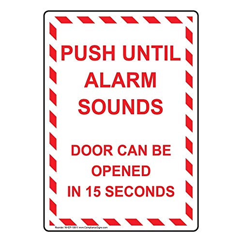 YFULL Signs Vertikales Metall-Blechschild "Push Until Alarm Sounds", 20,3 x 30,5 cm, mit englischem Text, Weiß von YFULL